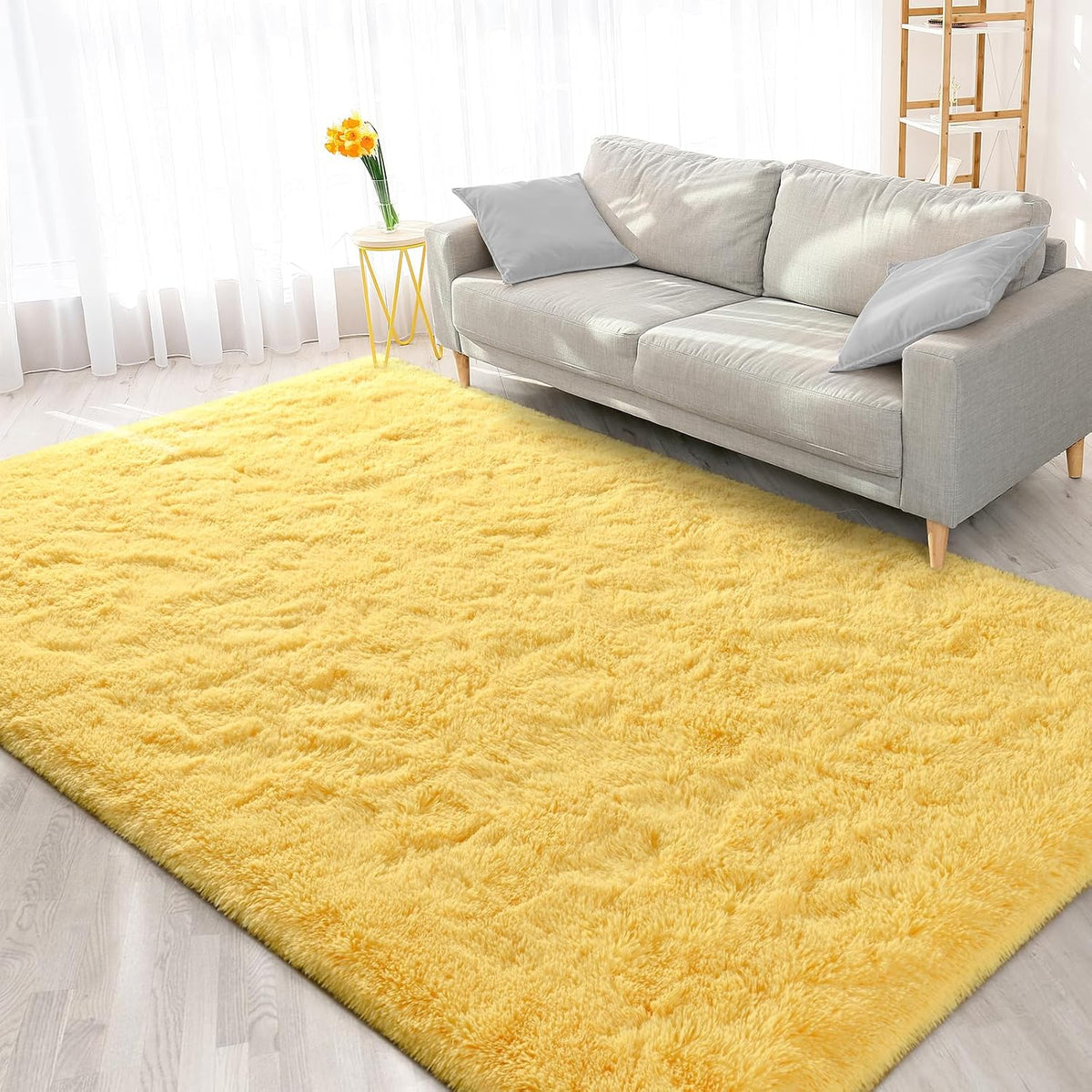 Large Area Rugs for Living Room, 5x8 Feet Yellow Shaggy Rug Fluffy Throw Carpets, Ultra Soft Plush Modern Indoor Fuzzy Rugs for Bedroom Girls Kids Nursery Room Dorm Home Decor