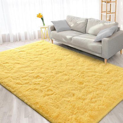 Large Area Rugs for Living Room, 5x8 Feet Yellow Shaggy Rug Fluffy Throw Carpets, Ultra Soft Plush Modern Indoor Fuzzy Rugs for Bedroom Girls Kids Nursery Room Dorm Home Decor