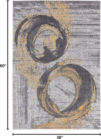 Yellow & Grey Bold Splatter Ring Contemporary 3' X 5' Area Rug - Laguna Collection Modern Style Accent Rug Rugs