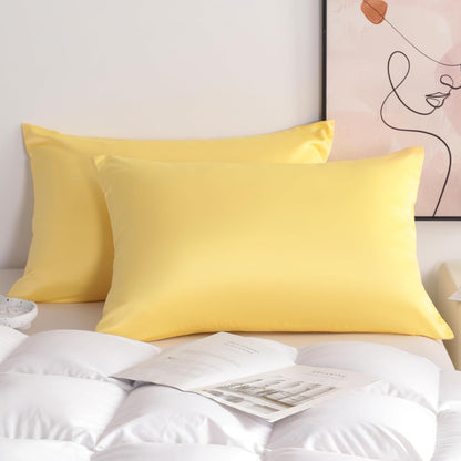 Luxury Satin Pillowcases for Hair and Skin, Similar to Silk Queen 20x30 Inches Set of 2, Cooling Pillow Case for Hot Sleepers with Zipper Closure, Gifts for Women Men, Yellow