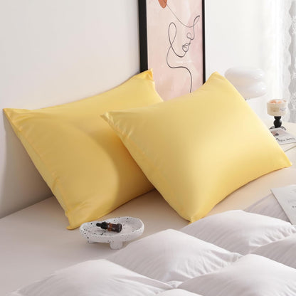 Luxury Satin Pillowcases for Hair and Skin, Similar to Silk Queen 20x30 Inches Set of 2, Cooling Pillow Case for Hot Sleepers with Zipper Closure, Gifts for Women Men, Yellow