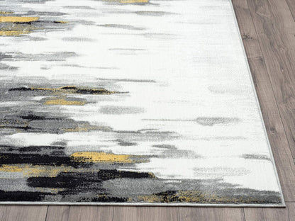 Porto PRT140C Contemporary Grey and Yellow Abstract Area Rug 5'3"x7'6"