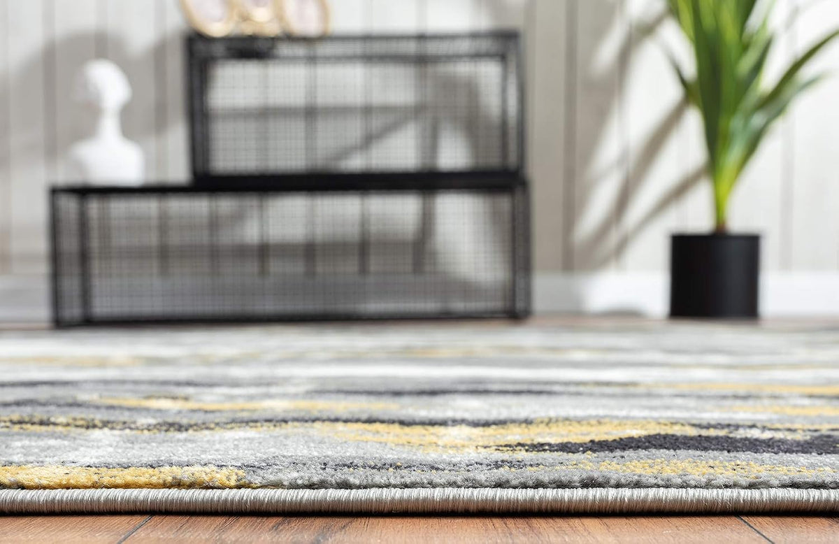 Porto PRT140C Contemporary Grey and Yellow Abstract Area Rug 5'3"x7'6"