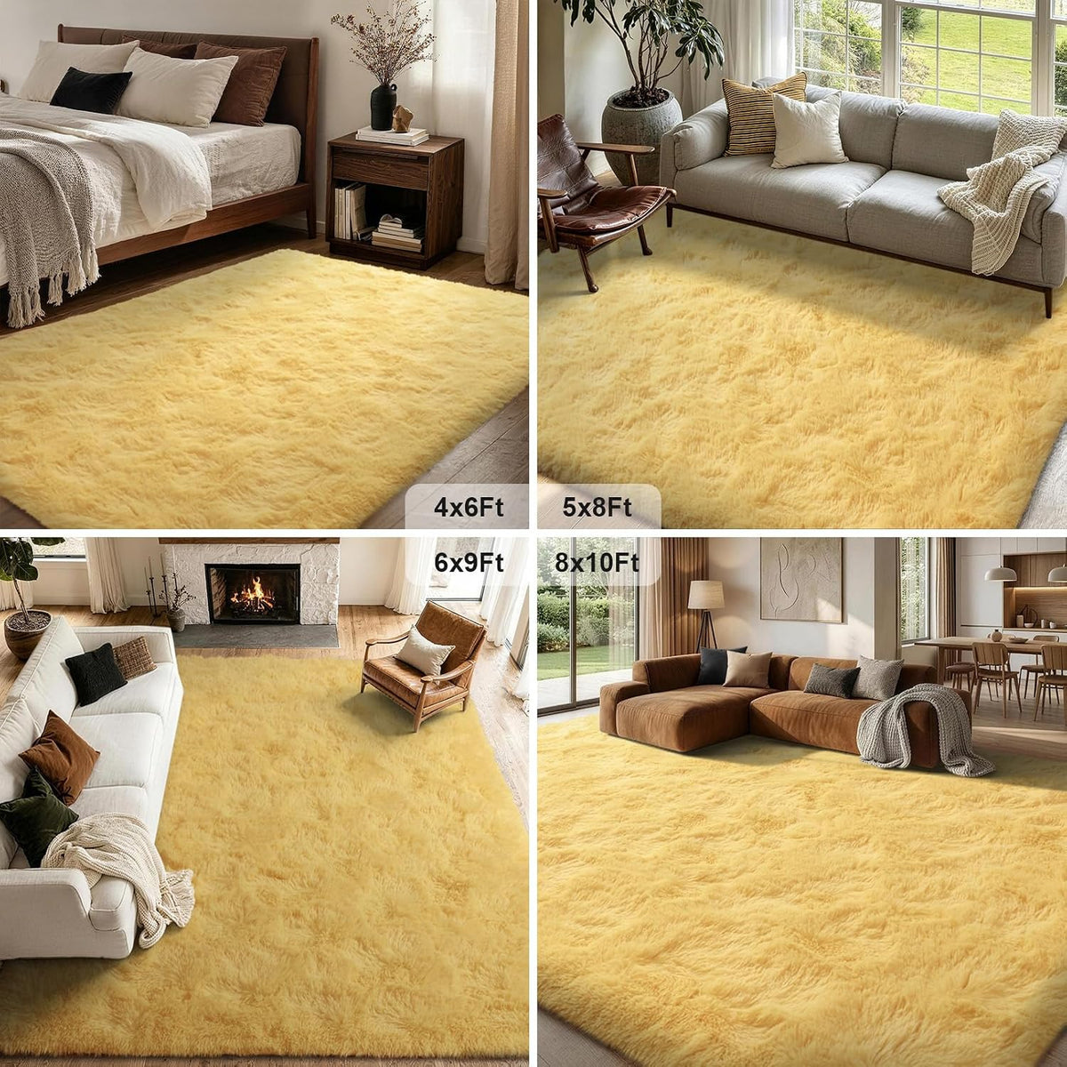6x9 Large Rugs for Living Room Fluffy Carpet (Yellow)