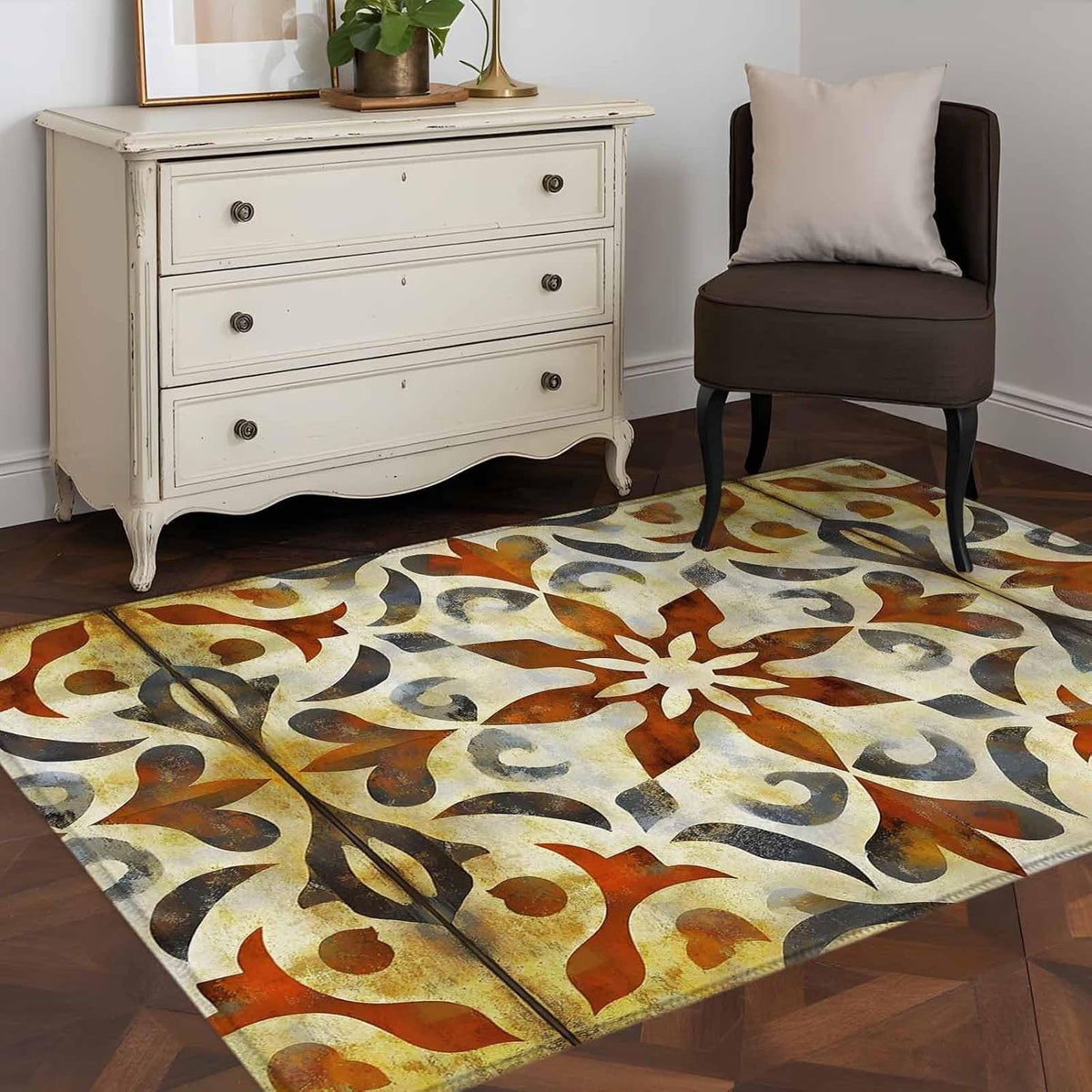 Abstract Art Yellow Flowers 3'x5' Area Rugs, Modernism Simple Style Washable Area Rugs Non-Slip Indoor Floor Mats Carpet for Living Room Bedroom Dining Room