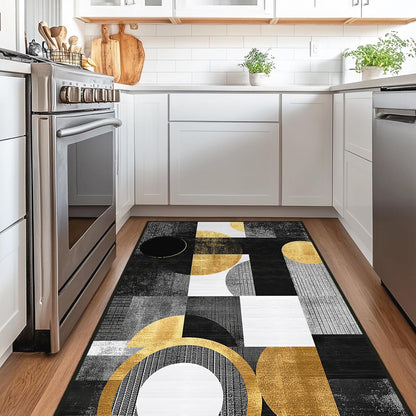 Boho Area Rug for Living Room Abstract Geometric 3x5 Yellow Rug Modern Golden Circles Rugs Non Slip Low Pile Machine Washable Floor Carpet for Indoor Bedroom Kitchen Dining Room Office