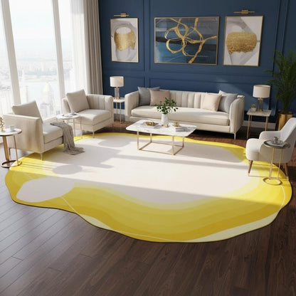 Bright Yellow Ivory White Irregular Rug 2x3 Modern Abstract Art Non Slip Indoor Rugs for Living Room Bedroom Playroom Pet Friendly Carpet Minimalist Nordic Home Office Classroom Nursery Accent Mats
