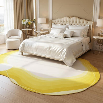 Bright Yellow Ivory White Irregular Rug 2x3 Modern Abstract Art Non Slip Indoor Rugs for Living Room Bedroom Playroom Pet Friendly Carpet Minimalist Nordic Home Office Classroom Nursery Accent Mats
