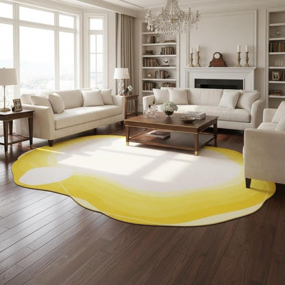 Bright Yellow Ivory White Irregular Rug 2x3 Modern Abstract Art Non Slip Indoor Rugs for Living Room Bedroom Playroom Pet Friendly Carpet Minimalist Nordic Home Office Classroom Nursery Accent Mats