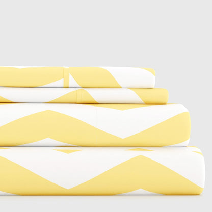 Double-Brushed Patterned Microfiber Full Sheet Set 4 Piece – Oeko-TEX Certified Ultra Soft & Wrinkle-Free - 16" Deep Pocket Sheets - Easy Care Full Size - Arrow Yellow