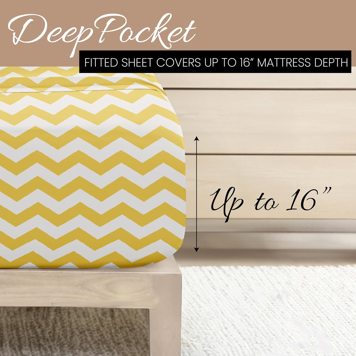 Double-Brushed Patterned Microfiber Full Sheet Set 4 Piece – Oeko-TEX Certified Ultra Soft & Wrinkle-Free - 16" Deep Pocket Sheets - Easy Care Full Size - Arrow Yellow