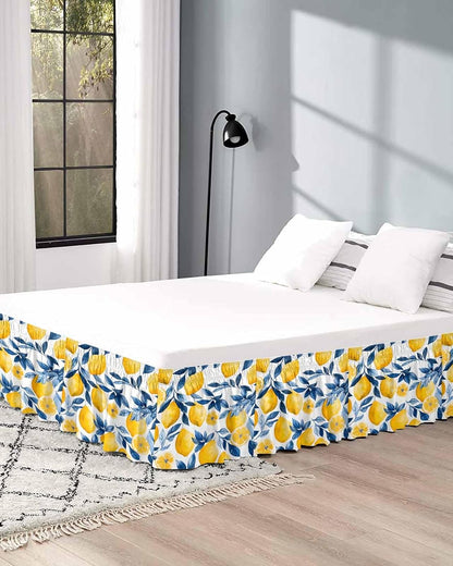 Lemon Bed Skirt Queen Size 16 Inch Drop, Adjustable Elastic Wrap Around Bed Skirts Easy Fitting Dust Ruffle Bedskirt Bed Frame Cover Watercolor Blue Yellow Branch Summer Spring