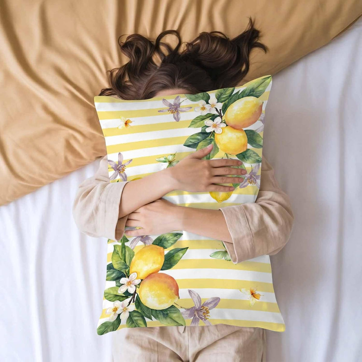Lemon Standard Pillowcase Set of 2, Butterfly Flower Yellow Stripes Satin Pillow Case Cover with Smooth Hidden Zipper Closure, Soft Throw Pillow Covers Cases for Home Decoration 20 X 26 Inches