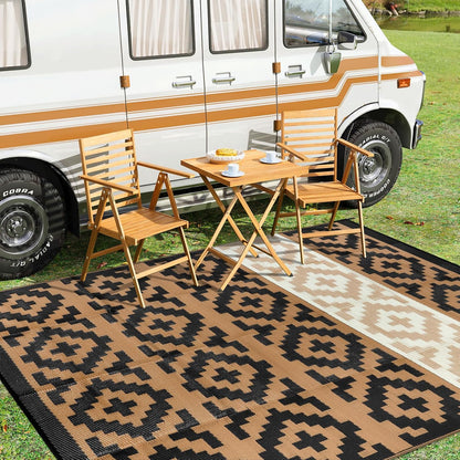 Outdoor Rugs 8x10 for Patios Clearance, Reversible Plastic Straw Outside Rug, Large Outdoor Area Rug RV Camping Mat for Deck, Backyard, Picnic, Beach, Trailer(Black&Brown, 8‘x10')