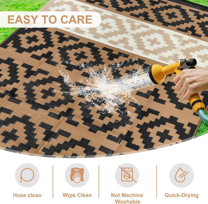 Outdoor Rugs 8x10 for Patios Clearance, Reversible Plastic Straw Outside Rug, Large Outdoor Area Rug RV Camping Mat for Deck, Backyard, Picnic, Beach, Trailer(Black&Brown, 8‘x10')