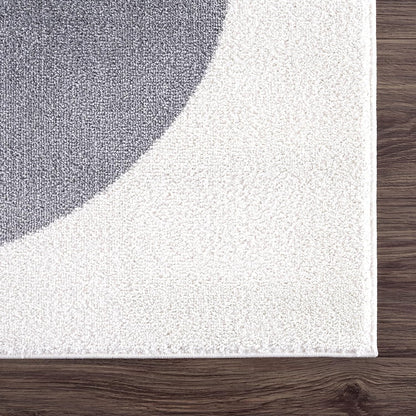 Rugs Cream and Gray 6 ft. X 9 ft. Mid-Century Rug with Circles and Lines. Neutral Tones of Cream, Gray and a pop of Yellow. Minimalistic Design Turkish Stain Resistant Area Rug.