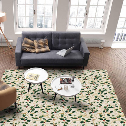 Christmas Green Yellow Berry Area Rug for Living Room 2.7x5 Modern Rug Washable Abstract Area Rug Large Non Slip Winter Botanical Xmas Plants Beige Floor Carpet Mat Soft Indoor Rug for Bedroom Nursery