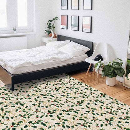 Christmas Green Yellow Berry Area Rug for Living Room 2.7x5 Modern Rug Washable Abstract Area Rug Large Non Slip Winter Botanical Xmas Plants Beige Floor Carpet Mat Soft Indoor Rug for Bedroom Nursery