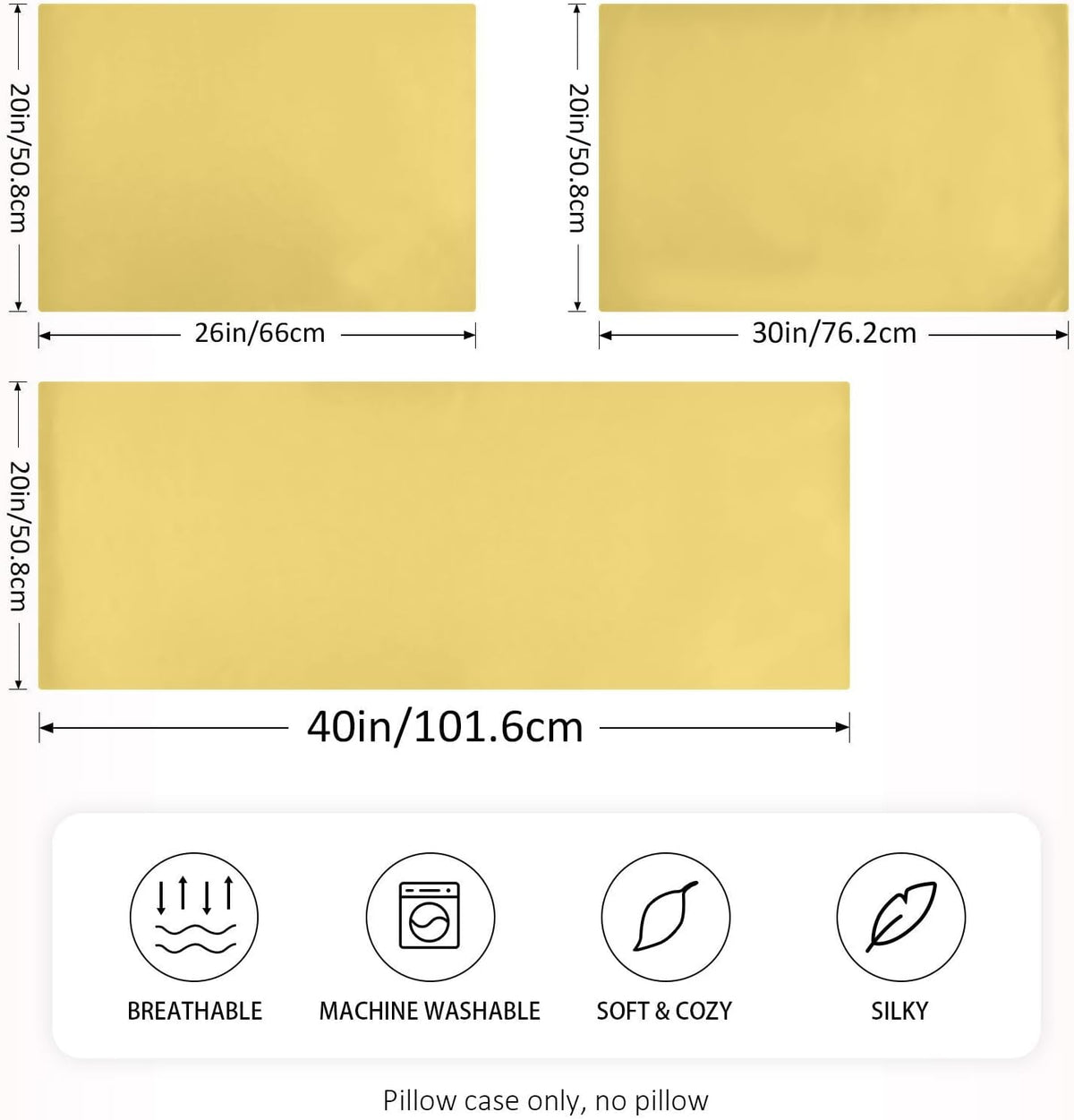 Lemon Yellow Silk Pillow Cases Satin Pillowcase Cooling Pillow Case Satin Pillow Covers Soft Pillowcases Pillow Cover Envelope Closure for Home Decor Wrinkle Resistant Gifts