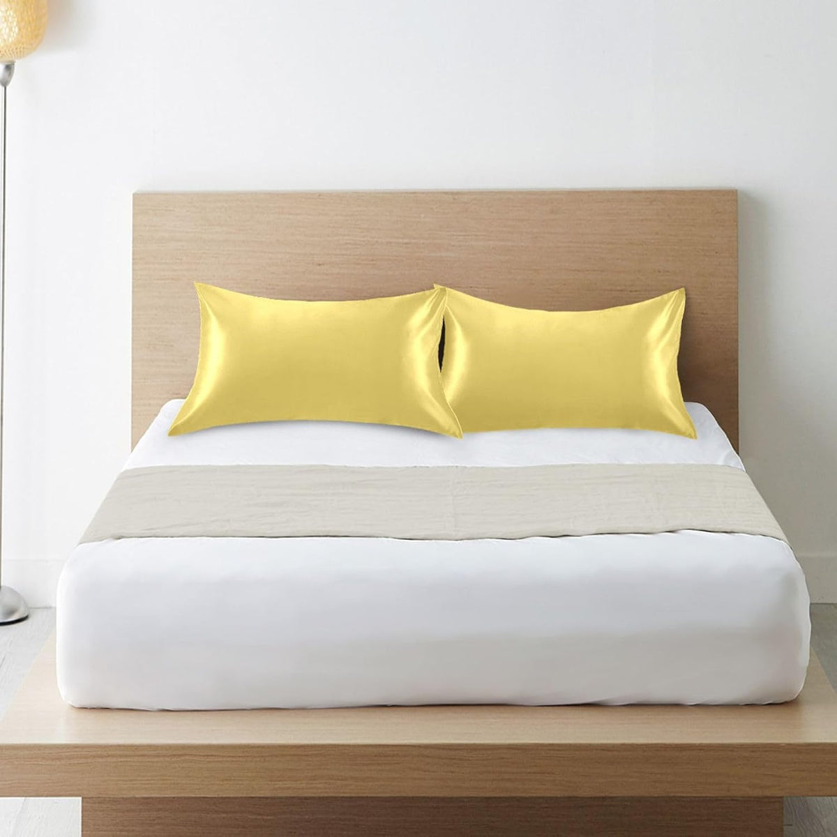 Lemon Yellow Silk Pillow Cases Satin Pillowcase Cooling Pillow Case Satin Pillow Covers Soft Pillowcases Pillow Cover Envelope Closure for Home Decor Wrinkle Resistant Gifts