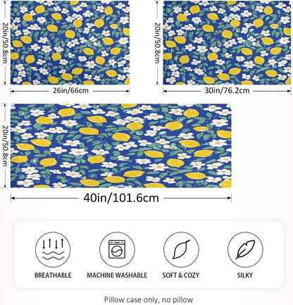 Yellow Lemons Satin Pillowcase for Hair and Skin Silk Pillowcase - Slip Cooling Satin Pillow Covers with Envelope Closure, Standard Size(20x26 inches)#242