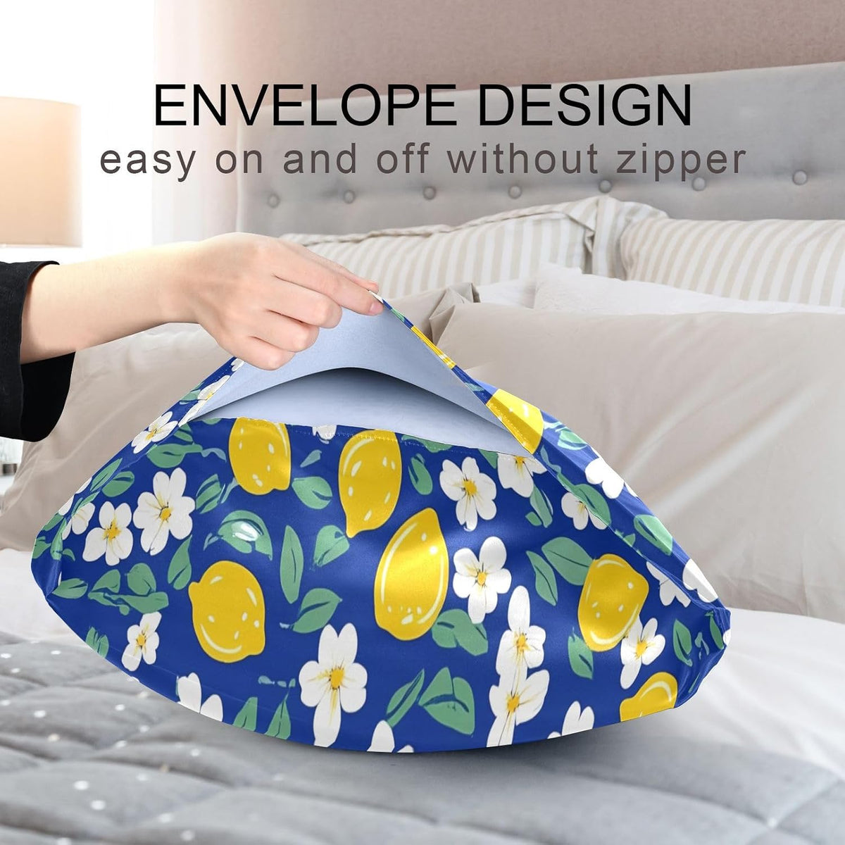 Yellow Lemons Satin Pillowcase for Hair and Skin Silk Pillowcase - Slip Cooling Satin Pillow Covers with Envelope Closure, Standard Size(20x26 inches)#242