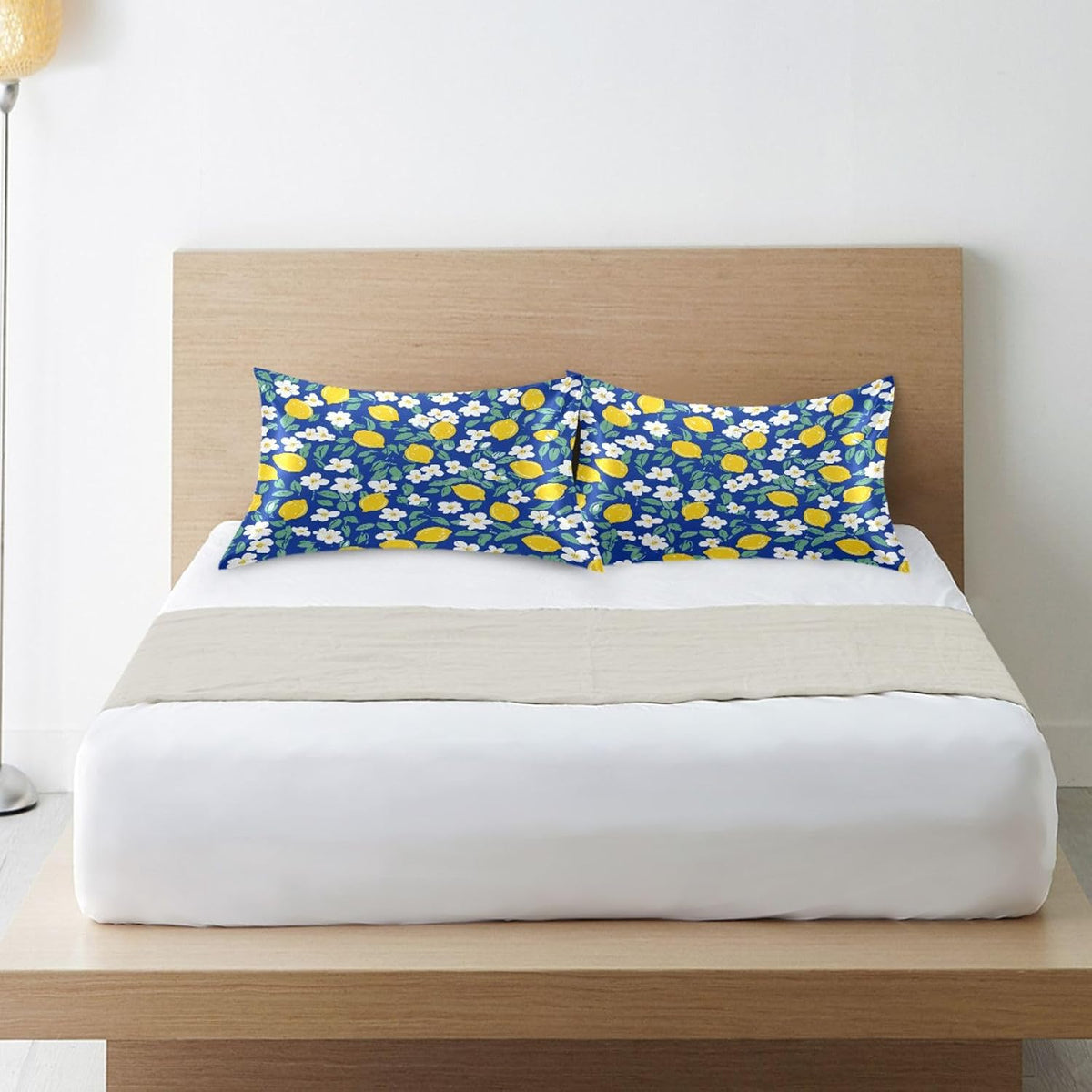 Yellow Lemons Satin Pillowcase for Hair and Skin Silk Pillowcase - Slip Cooling Satin Pillow Covers with Envelope Closure, Standard Size(20x26 inches)#242