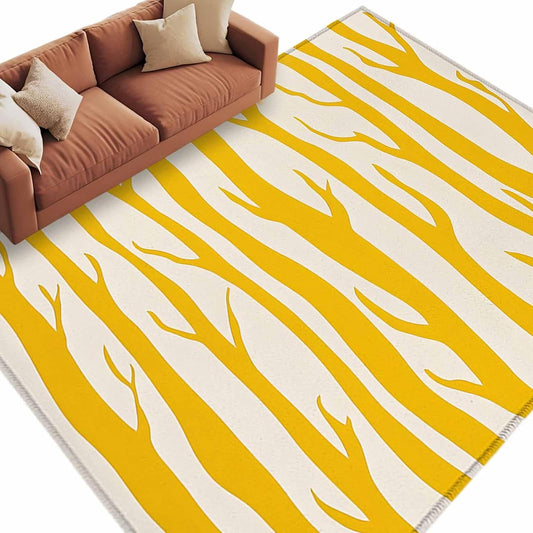 Modernism Line Washable Living Room Rugs 5'x7', Yellow Linear Abstract Composition Low Pile Throw Large Area Rugs Non-Slip Sturdy Edge Binding Carpet for Dining Room Bedside Kitchen