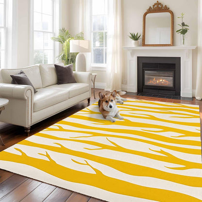 Modernism Line Washable Living Room Rugs 5'x7', Yellow Linear Abstract Composition Low Pile Throw Large Area Rugs Non-Slip Sturdy Edge Binding Carpet for Dining Room Bedside Kitchen