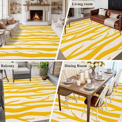 Modernism Line Washable Living Room Rugs 5'x7', Yellow Linear Abstract Composition Low Pile Throw Large Area Rugs Non-Slip Sturdy Edge Binding Carpet for Dining Room Bedside Kitchen