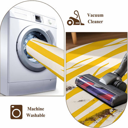 Modernism Line Washable Living Room Rugs 5'x7', Yellow Linear Abstract Composition Low Pile Throw Large Area Rugs Non-Slip Sturdy Edge Binding Carpet for Dining Room Bedside Kitchen