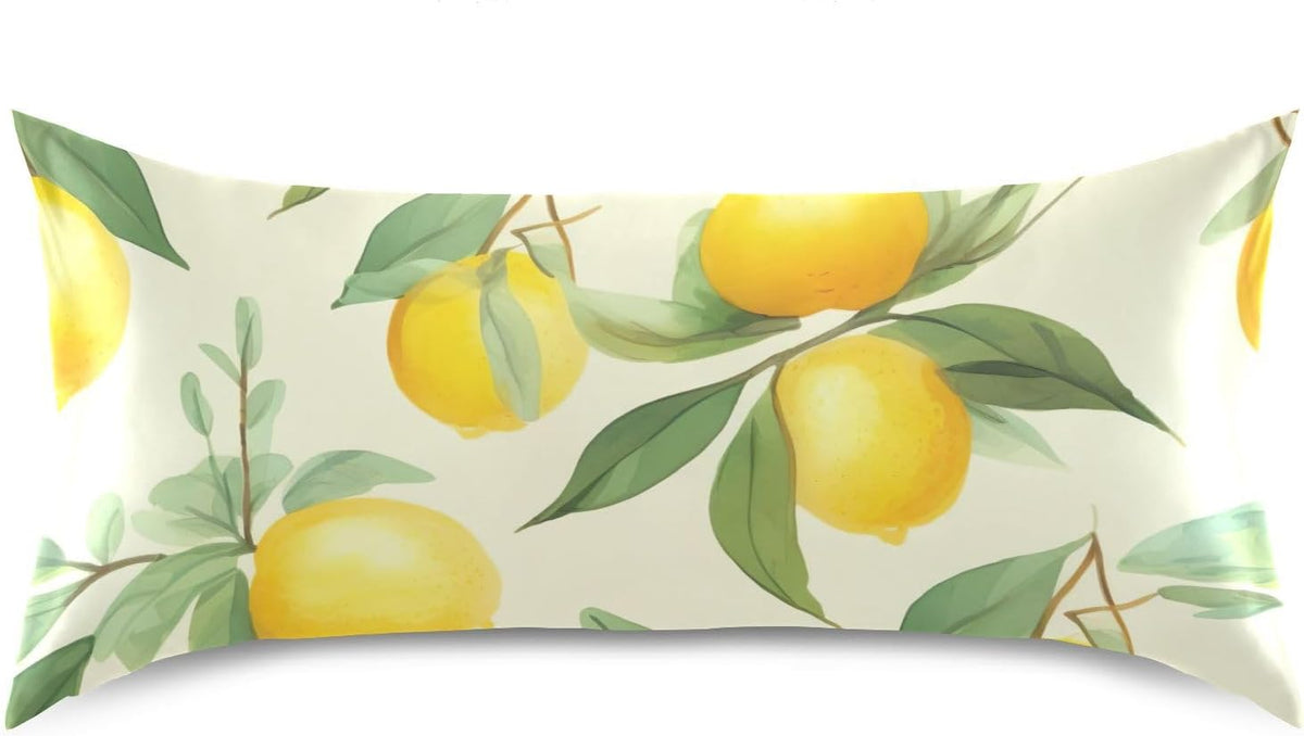 Lemons Leaves Flowers Yellow Satin Pillowcase for Hair and Skin Body Bed Pillow Cases Standard Size 20"X26" Pillow Case Protector with Envelope Closure for Women
