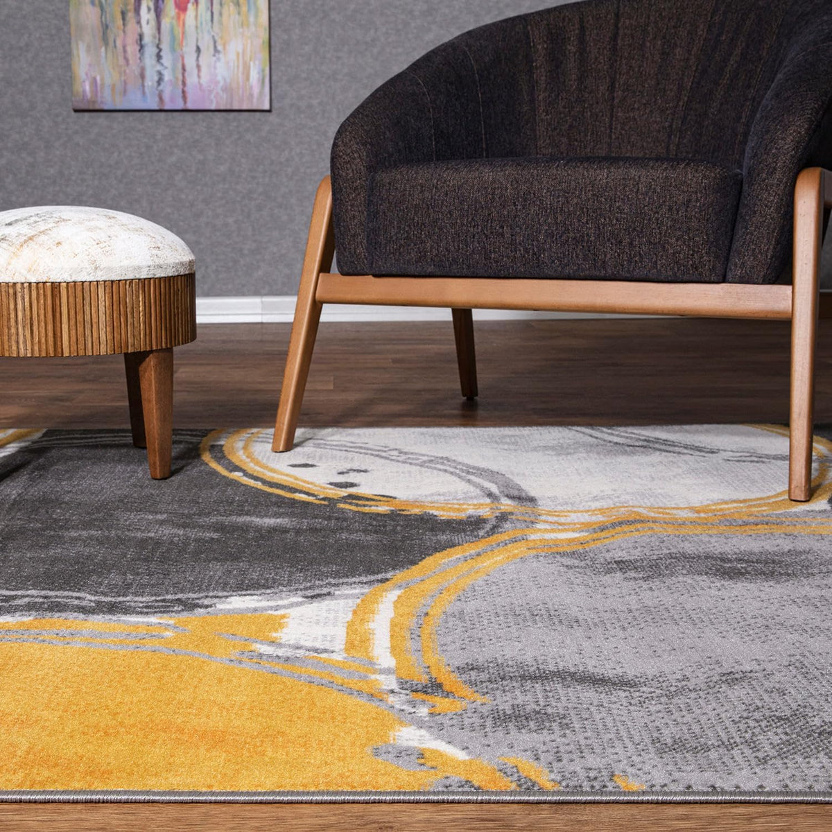 Circles Evora Contemporary Modern Large Area Rug Yellow 7'10" x 10'