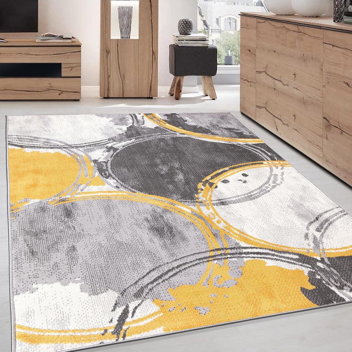 Circles Evora Contemporary Modern Large Area Rug Yellow 7'10" x 10'