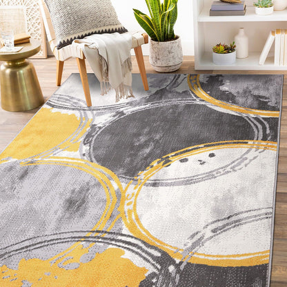 Circles Evora Contemporary Modern Large Area Rug Yellow 7'10" x 10'