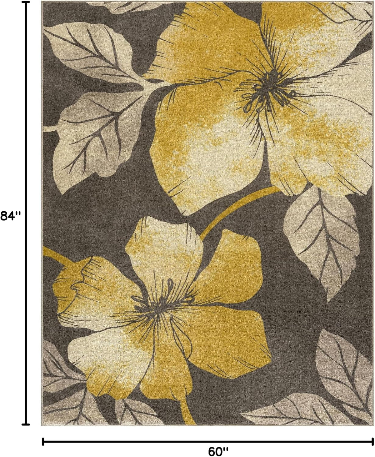 CAMILSON Solana Modern Floral 5x7 Area Rugs Non-Skid (Non-Slip) Rubber Backing Yellow - Brown Flowers Indoor Rug (5 x 7, Yellow Brown)