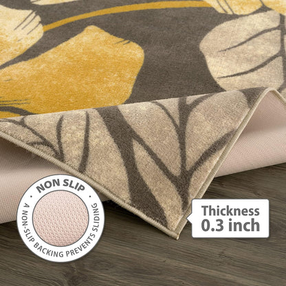 CAMILSON Solana Modern Floral 5x7 Area Rugs Non-Skid (Non-Slip) Rubber Backing Yellow - Brown Flowers Indoor Rug (5 x 7, Yellow Brown)