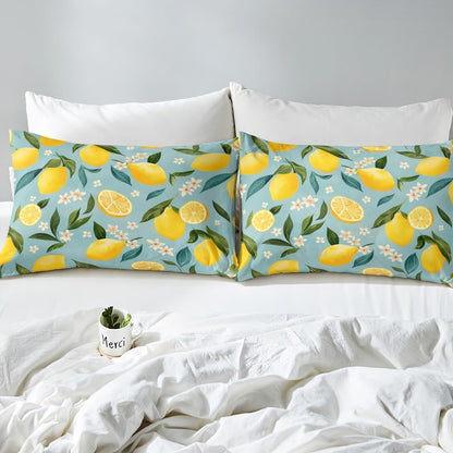 Lemon Bed Sheets Set 16" Deep Pocket for Kids Boys Girls Floral Botanical Fitted Sheet Queen Size Summer Theme Tropical Fruit Bedding Set Yellow Green Bedroom Decor Breathable Soft