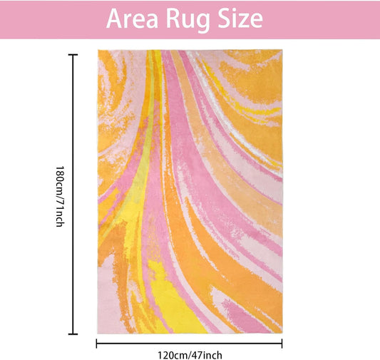 Colorful Striped Area Rug, Soft Fluffy Shaggy Decor Rug Non-Slip Washable Carpet for Bedroom, Living Room, Entryway, Pink and Yellow, 47'x71'