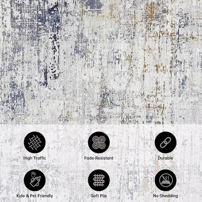Contemporary Aesthetic Art Modern Abstract Rug 5x7 Beige Grey Yellow Washable Area Rug for Living Room Bedroom Office Nursery Non Shedding Thin Shag Carpet Non Slip Diningroom Hallway Runner Mat